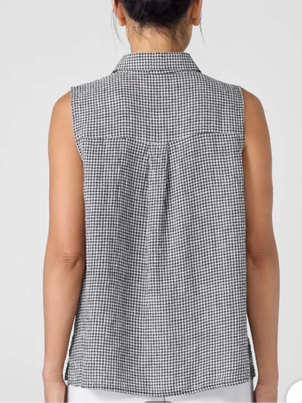Eileen Fisher B&W Gingham Sleeveless Button-Down Tank 100% Organic Linen - Picture 2 of 8